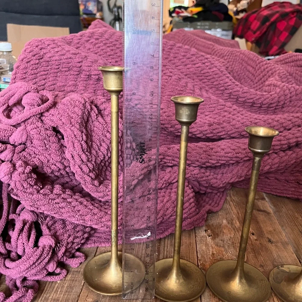 Vintage Graduated Brass Candlesticks Set of 7 Ascending Height Taper Holders